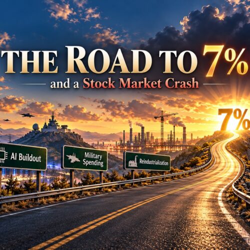 The Road to 7% Yields and a Stock Market Crash, showing AI buildout, military spending and US reindustrialization driving interest rates higher.